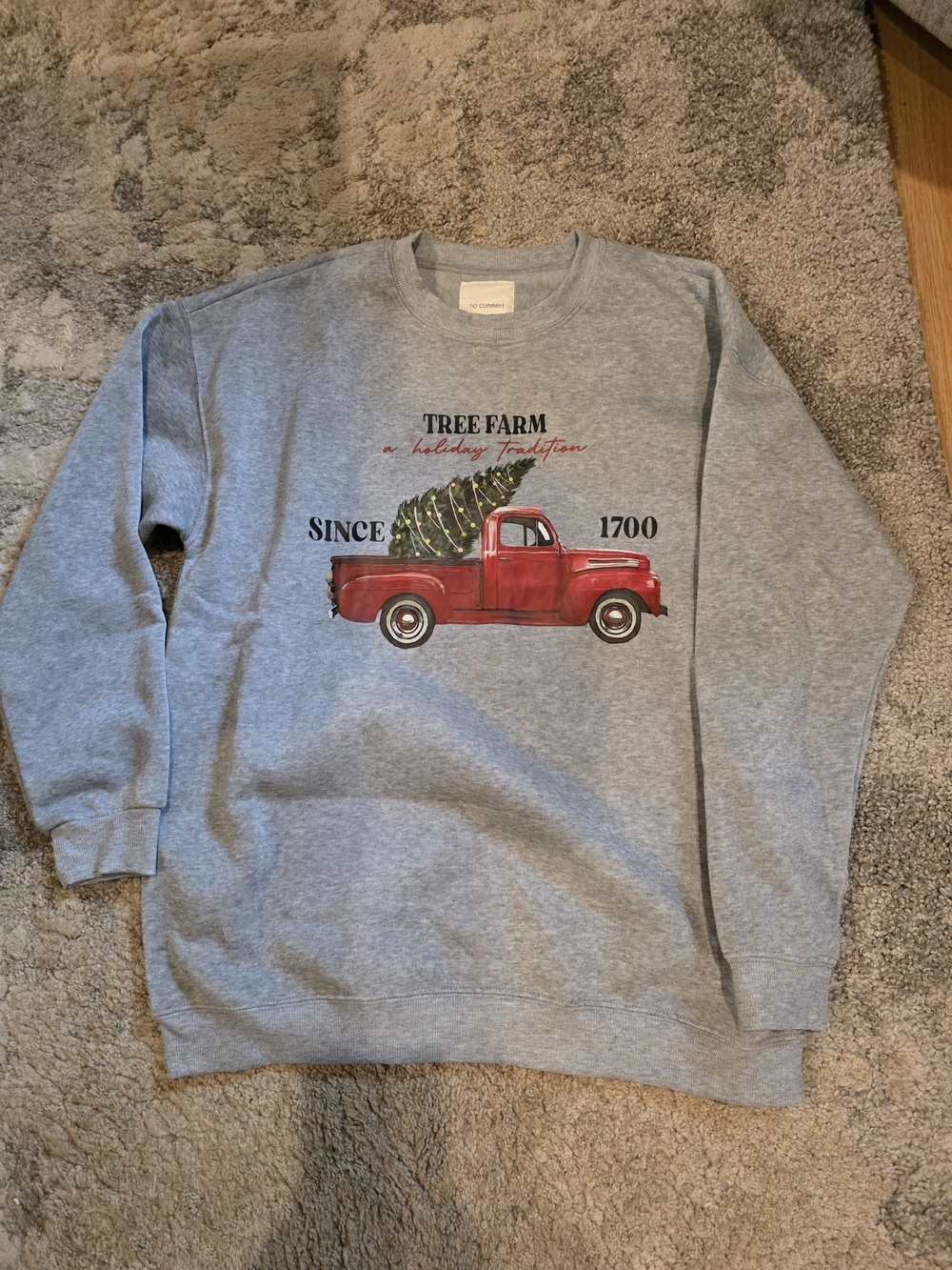 Gray 'Tree Farm' Graphic Crewneck Sweatshirt with Red Truck-NWT